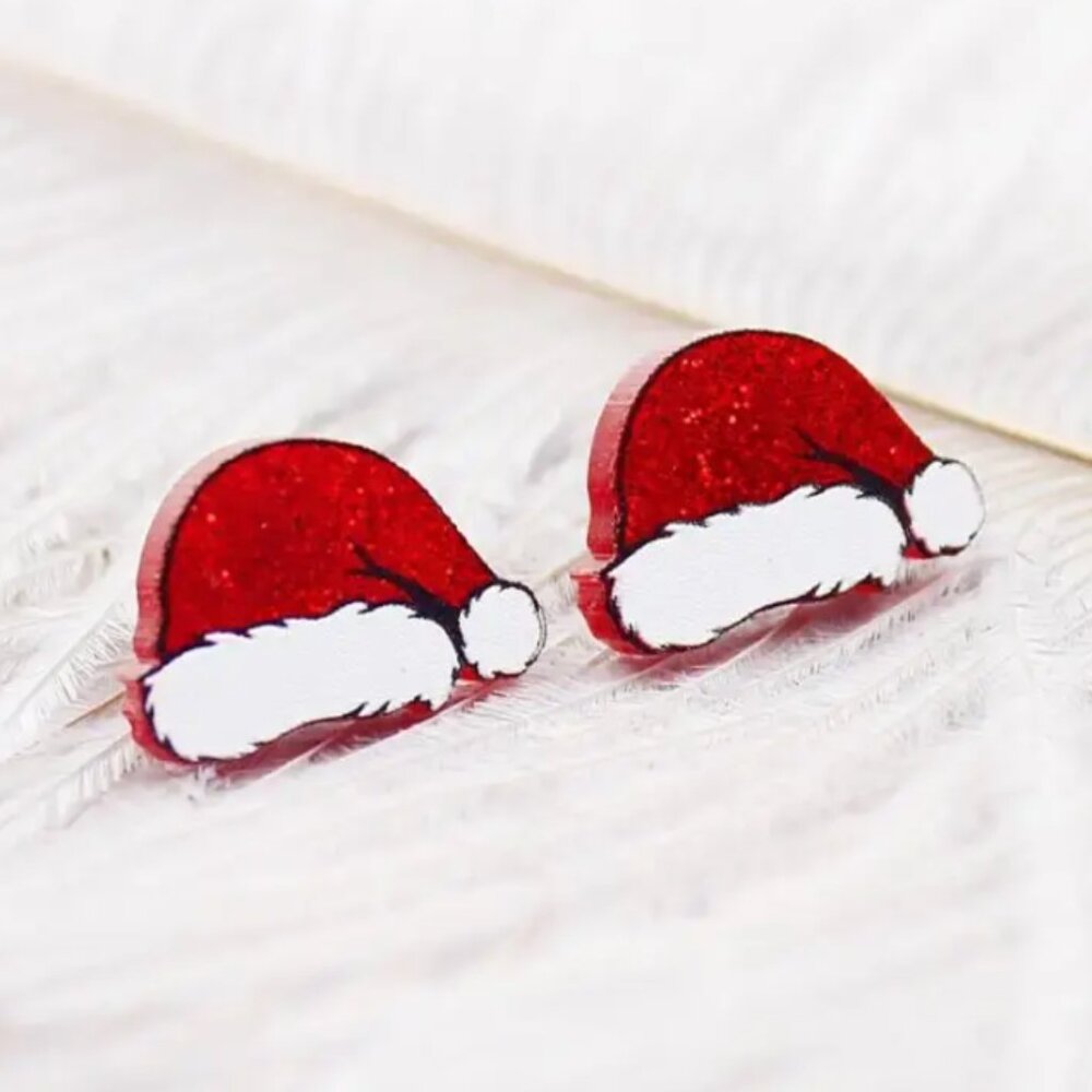 Santa Hat Christmas Acrylic Stud Earrings NEW